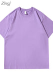 Summer Oversized T-shirt For Women 220G Loose Short Sleeve Tees Solid Casual Basic Cotton T Shirts For Women