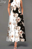 Women Floral Printed Long Dresses Casual Sleeveless Beach Holiday Boho Maxi Dress
