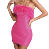 Party Dress Body Sexy Tective Tset Dress Artificial Hair Spliced Glided Collared Ass