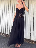 Women's Solid Color Splicing Lace Embroidery Dress Fashion Embroidery Women