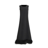 Zingj New Spring 2024 Round Collar Sleeveless Hem Stitching Feather