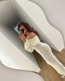 Knit Off-Shoulder Long Sleeve Maxi Dress-Outfit