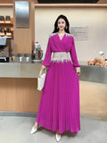 Niche Dress Women's Autumn Dress French Heavy-Bred Celyt Splicing V-Neck Lantern Sleeves To Close The Waist Su Hundred Folded