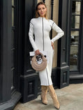 Wind Autumn And Winter New Bright Line Decoration Knitted Dress Waist Holiday Dress High