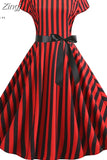 Short Sleeve Polka Dot Dress Women Elegant Work Office Casual Print A-Line Vintage Dress Big Swing Rockabilly