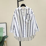 2025 Spring And Autumn New Korean Version Of Small Fresh Cardigan Striped Print Single Pocket Loose Long-Sleeved Shirt