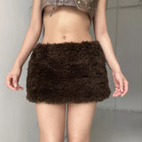 Trendy Hottie Pure Color Hair Mao Mei Lad Wind Low-Waist A-Word Half-Body Skirt Short
