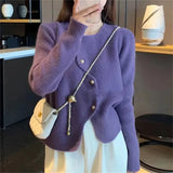 Zingj Small Fragrant Wind Pure Color Sweater Irregular Design Sense Small Versatile Show Thin Short Long Sleeve Knit Cardigan Female-Outfit