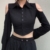 Zingj Pure Wind Women's Lapel Breasted Cardigan Open Shoulder Hollow Chain Temperament With Long Sleeve