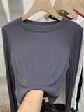 Zingj Quality Cotton Round Neck Long Sleeve T-Shirt Women's Slim Slim 2024 New Pure Color Korean Pure Cotton Bottom Shirt