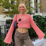 Neck Summer Girl Fashion Sexy Irregular Ripped Hollow-out Knitted