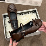 Bow Mary Jane Shoes Women 2025 Autumn New Korean Version Of The Square Head Down Buckle Single Shoes Commuter Flat