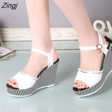 Summer Women's Platform Wedges Waterproof Sandals 10cm Super High Heel Women Shoes Gingham PVC