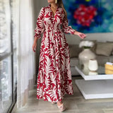 Zingj New Autumn And Winter Dress With Waist Cover Bohemian Print Long Sleeve High Line Dress-Outfit