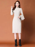 Knitted Dress In Autumn And Winter 2025 Two Sets Of Women's Long Thin Temperament Inside The Bottom Sweater