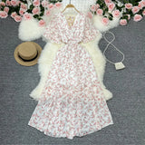 Zingj Wind Temperament Sweet Broken Flower V Collar Dress Beach Vacation Snow Spinning A Word Long