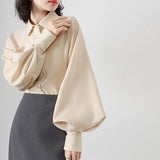 Kong Style Retro POLO Collar Big Lantern Sleeve Long-Sleeved Shirt For Women 2025 New Irregular Design Feel