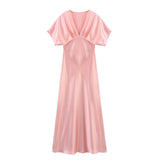New Silk Hyssin V-Neck Fan Flute Dress