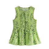 Trend-Print Collar Sleeveless Collar With Waistcoat Lady Casual Street Trousers