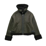 Women's Double-Sided Jacket Coat Loose Long-Sleeve Deer Skin Velvet Motorcycle