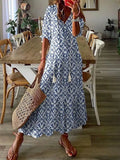 Solid Ruffles Pleated Long Party Dress Women Short Sleeve Loose Casual Dress2025 Autumn V Neck Tassel Hollow Out Dresses 211-1-Outfit