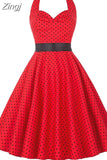 Women Polka Dot Print Summer Dress Sexy Retro White Halter Vintage Dress Robe Femme Pin Up Rockabilly Party