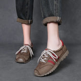 Time 99] Head-Level Cowfreft Leather-Scage Shoes Women's New Sports Leisure Agment Shoes Soft Sole Single