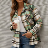 Fleece Jacket Women Plaid Coat Fall Warm Checkered Outerwear Fall Female Long Sleeve Tops Shirt Women Fashion Jacket