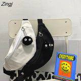 Bags Women Simple Harajuku All-match Canvas Students Fanny Pack Ulzzang Hip-pop Fashion Portable Money Phone Pouch