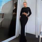 Autumn And Winter Hot Women's New Fashion Umbilly Long Sleeve Top Dress Dress Dress Suit