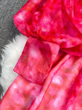 Autumn Rose Red/Green Tie Dye Print Party Long Dress Elegant Bow Collar Lantern Sleeve High Waist Ruffle Hem Vestidos