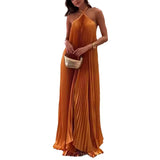 Women's Clothing Hanging Neck-Deck Sexy Dress Holiday Sleeveless Fashion 100 Folded Women