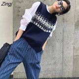 Vest Women Argyle Classic Vintage Temperament Ladies Autumn Comfort O-neck All Match Korean Style Street Casual