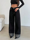 Straight Trousers Feet Spliced Leopard Trousers Babes Essential Personality Leopard Print Base Black High-Waisted Thin