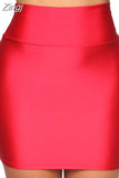 Women High Waist Casual Solid Soft Skirt Elastic Waist Bodycon Short Mini Pencil Skirt Slim Faux Leather Stretch