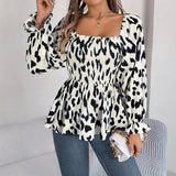 Shooting 2025 Autumn And Winter Leisure Wood Ear Side Leopard Long-Sleeved Chiffon Shirt Women's