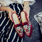 Zingj Wind In Summer Wearing Embroidered Hand-Sewn Drill Cloth Slippers Women's Sandals Bright Silk Cloth With