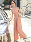 Women Summer One Piece Jumpsuit Sleeveless Casual Wide Leg Bandge Elegant Office Lady Long Pant