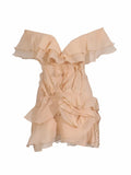 High-Level Temperament Short Dress 2025 New Lotus Leaf Side Shoulder Design Waist Thin Dress Dress