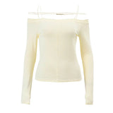 Zingj 2024 New Women's Long Sleeve One-Line Shoulder Sexy Top Casual Thin