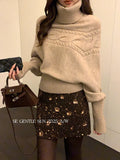 Xixi 2025 Winter New Korean Style Temperament High-Necked Jabs Long-Sleeved Knit Sweater Tops Women