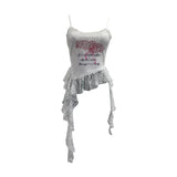Shooting 2025 Summer New Women's Fashionable Lace Letter Print Sling Vest Ribbon Ribbon Ribbon Sleeveless Top