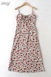 Dress Women Boho Dresses Spaghetti Strap Women Dress Vintage Floral Print Sundress French Style Vestidos