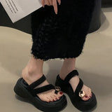 Of Toes Thick-Soled Slippers Women's Shoes Sandals Metal Buckle Small Comfortable Cool Slippers Outside Wearing Slippers High