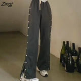 Leg Pants Women Loose Casual All-match Spring Autumn Buttons Design Chic Harajuku Trousers Femme Fashion High Waist