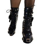 Halloween Gothic Leather Buckle Slope With Thick Bottom High And Large Size Female Short Boots