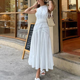Design Long Dress 2025 Autumn And Winter New Sleeveless Collar Lace Hollow Waist Thin Dress Dress
