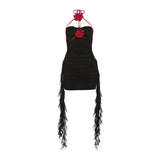 2024 Summer New Women's Fashion Trend Hit The Color Flower Word Hanging Neck Wave