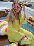 Women's Square Neck Long Flare Sleeve Ruched Maxi Dress Casual Loose Flared Hem A-Line Flowy Swing Beach Long