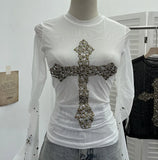 Shooting Heavy Industry Design Sense Cross Rivet Water Drill Waste Soil Horn Sleeve Double Mesh Yarn Trinket